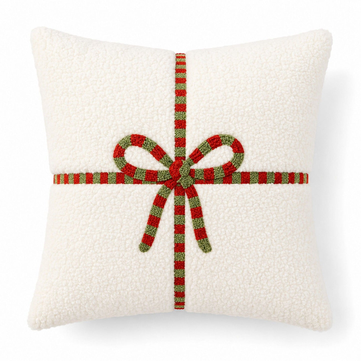 Christmas Bow Throw Pillow Cover Square Plush Decorative Cushion Cover