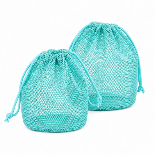 2-Pack Mesh Drawstring Shower Bags, Large and Small Travel Organizer Set