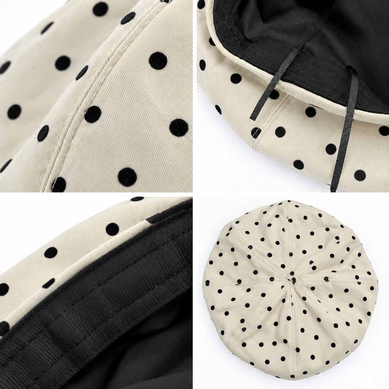 Polka Dot Beret Hat Lightweight French Painter Cap Adjustable Casual Style