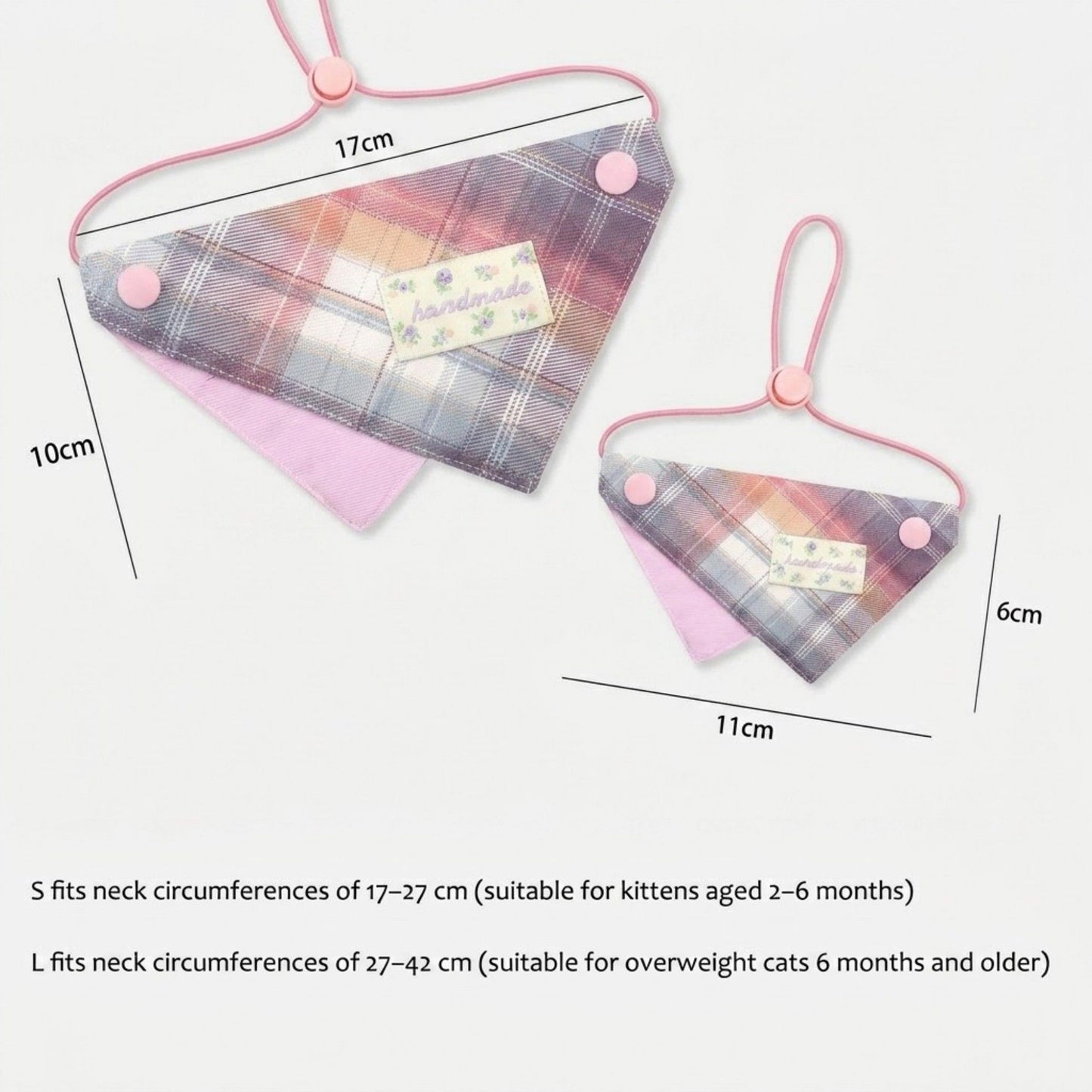 Pet Bandana Collar Soft Adjustable Plaid Scarf with Button Closure and Decorative Patch Design