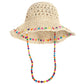 Crochet Bucket Sun Hat with Beaded Chin Strap and Open Weave Brim