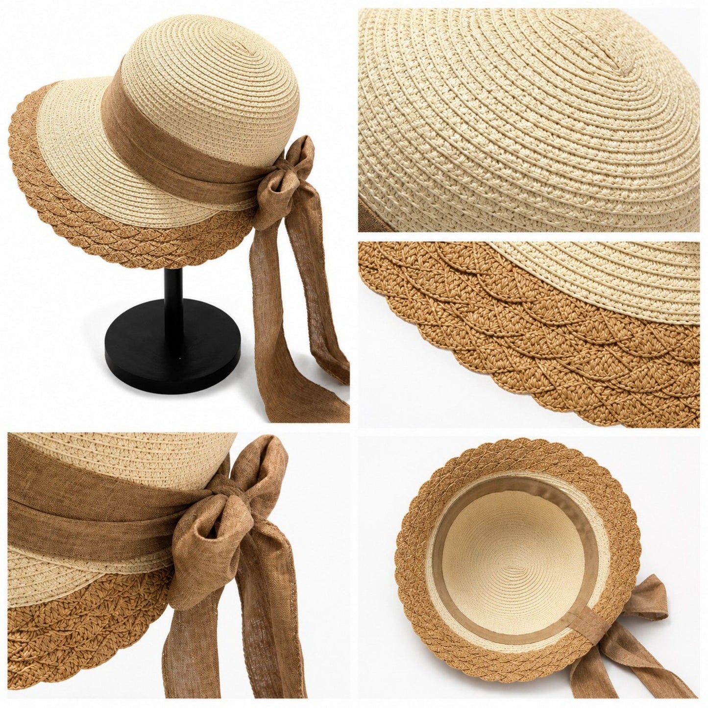 Summer Sun Hat for Women - Wide Brim Straw Hat with Elegant Bow Detail