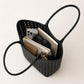 Woven Shoulder Bag with Cutout Design Soft Faux Leather Feel Tote and Inner Pouch