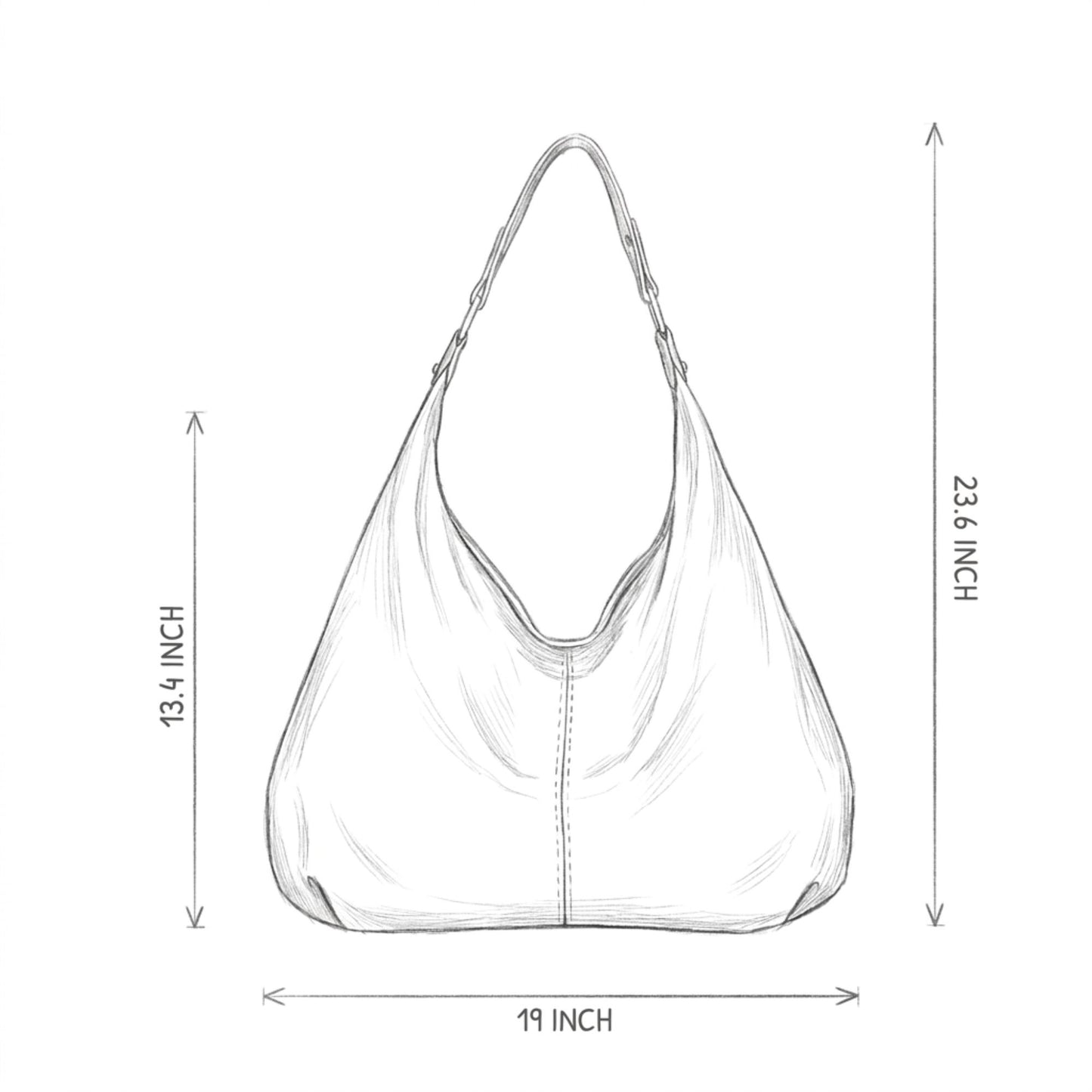 Large Slouchy Hobo Shoulder Bag with Zip Closure and Inner Pockets