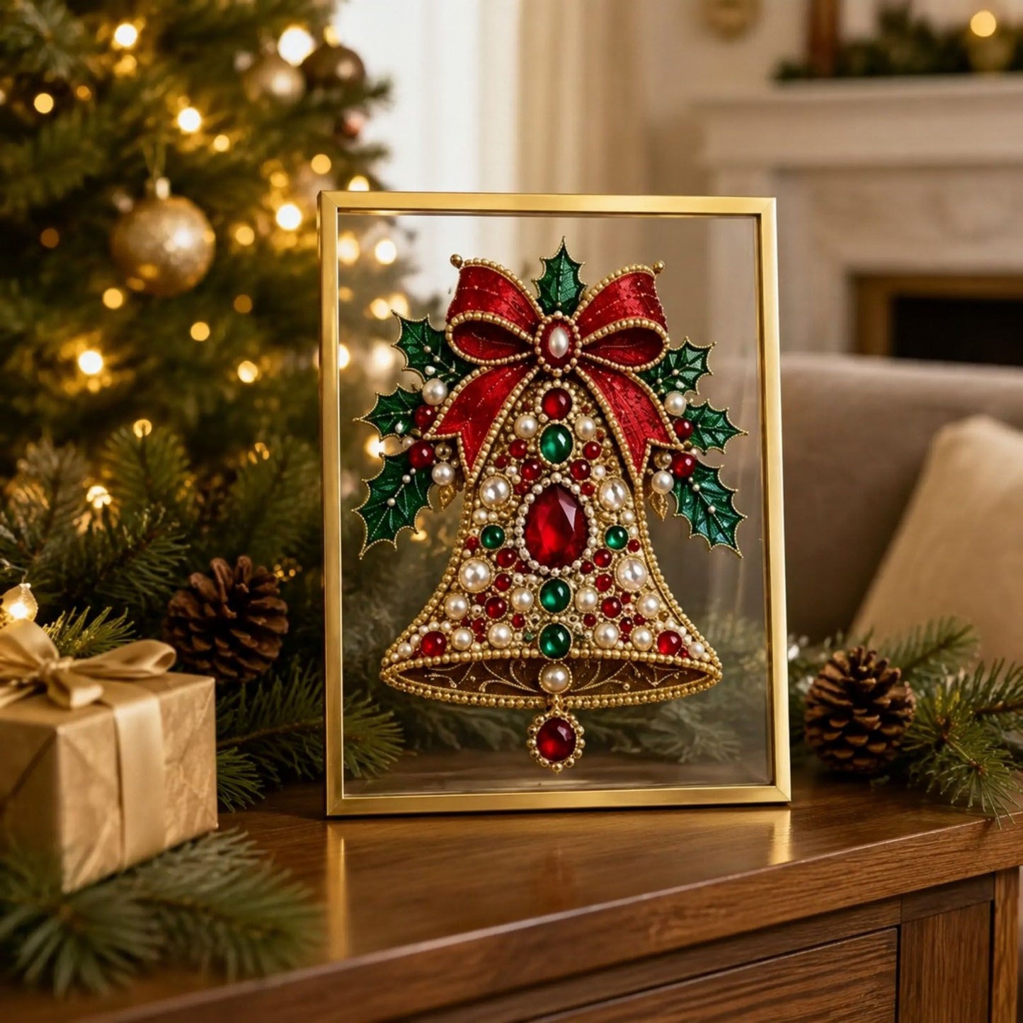 DIY Jeweled Christmas Tree Art Kit with Frame and Craft Supplies