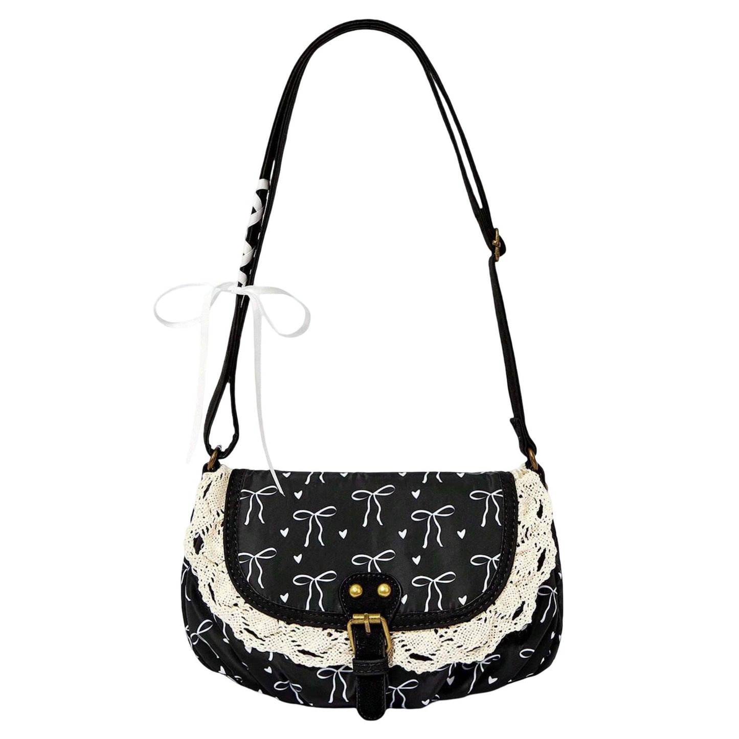Vintage Lace Crossbody Bag for Women, Adjustable Shoulder Purse with Buckle Flap