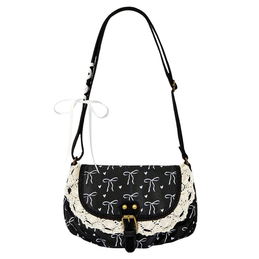 Vintage Lace Crossbody Bag for Women, Adjustable Shoulder Purse with Buckle Flap