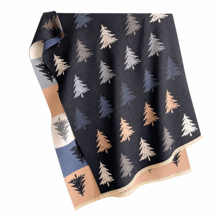 Christmas Tree Print Oversized Scarf Holiday Winter Wrap with Fringe Edge 70.8*25.6 Inches