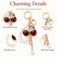 Cherry Bag Charm Keychain with Faux Pearl Loop and Gold-Tone Clips