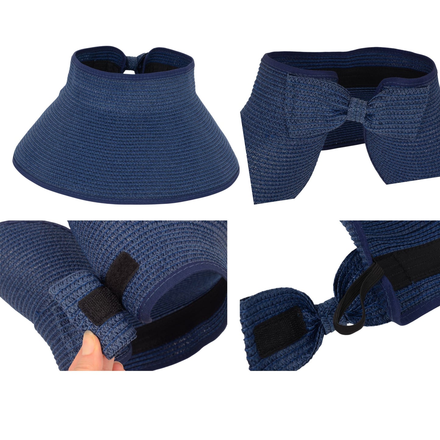 Women's Wide Brim Visor Hat with Bow Detail Adjustable Velcro Closure for Beach or Outdoor Protection