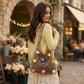 Women's Crochet Shoulder Bag with Daisy Applique and Wide Strap