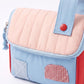 Womens Quilted Makeup Bag with Handle and Colorblock Patch Design