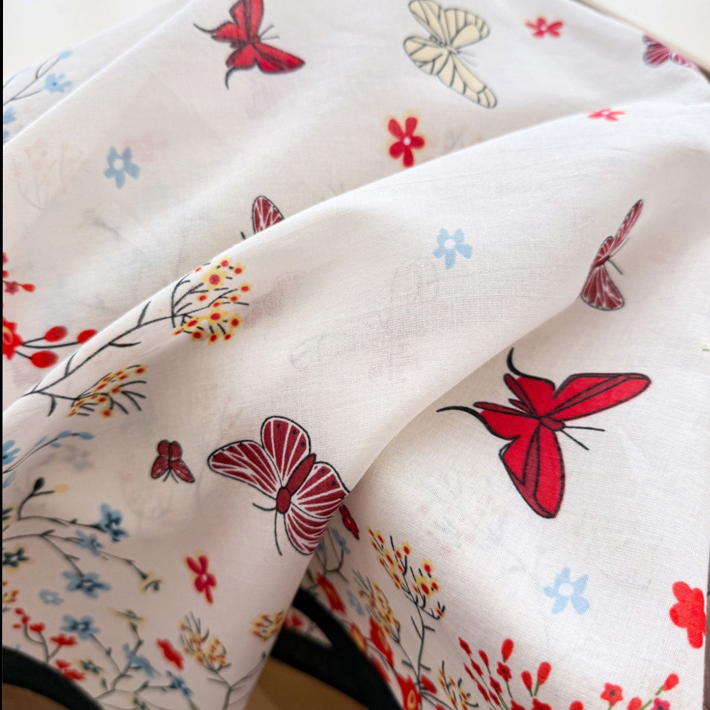 Pure Cotton Butterfly Floral Print Square Scarf Lightweight Fashion Neck Hair Scarf 25.5¡Á25.5 Inches