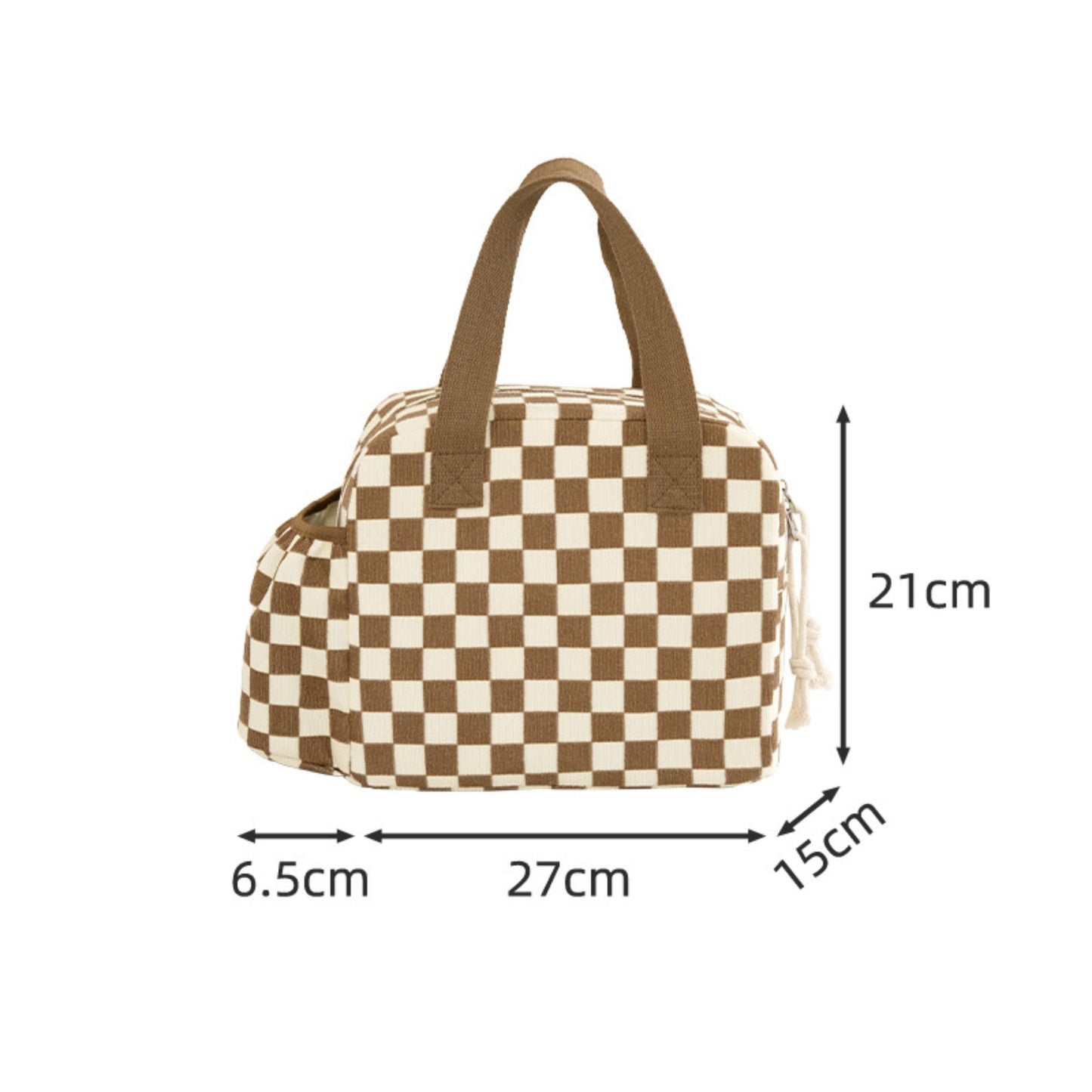 Checkered Insulated Lunch Bag Large Capacity Lunch Tote with Side Pockets for Work