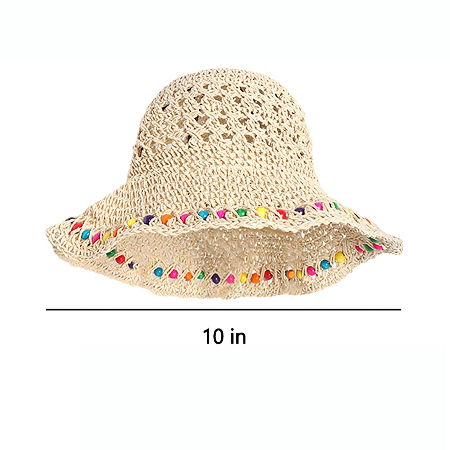 Crochet Bucket Sun Hat with Beaded Chin Strap and Open Weave Brim