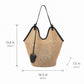Woven Straw Style Tote Bag Large Capacity Shoulder Bag with Faux Leather Trim