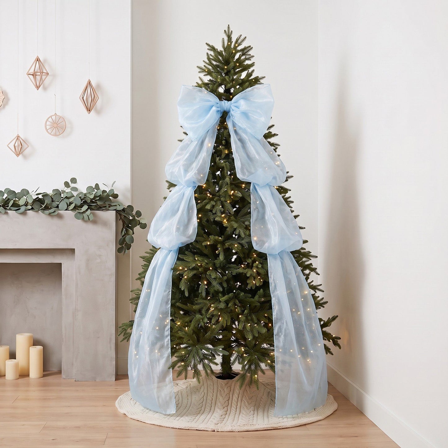 Large Sheer Christmas Tree Bow with Long Ribbon Tails