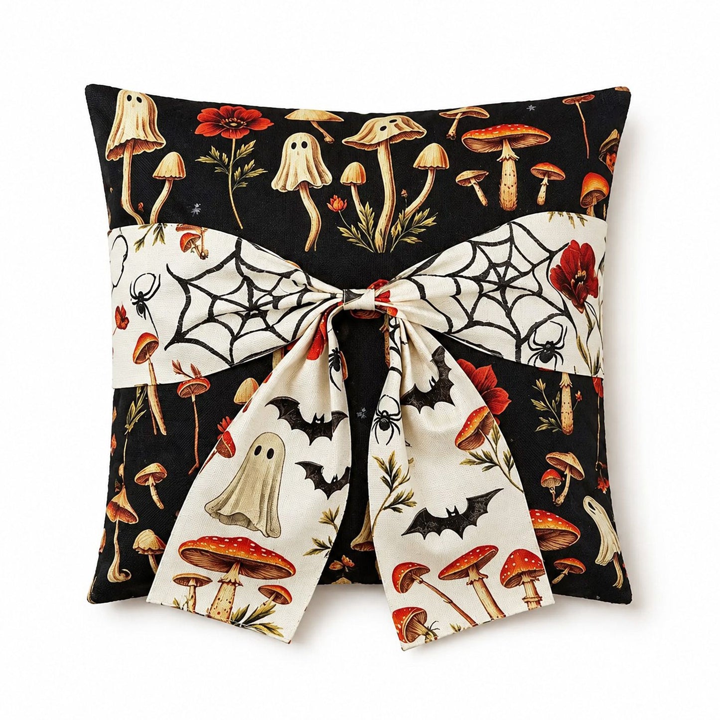 Halloween Throw Pillow Cover with Decorative Bow 18 x 18 Inch