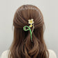 Tulip Flower Metal Hair Claw Clip with Enamel Petal and Leaf Detailing