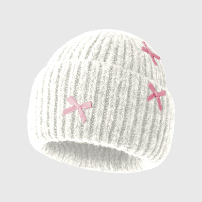 Ribbed Knit Beanie with Bow Accents - Cute Soft Winter Hat for Casual Daily Wear