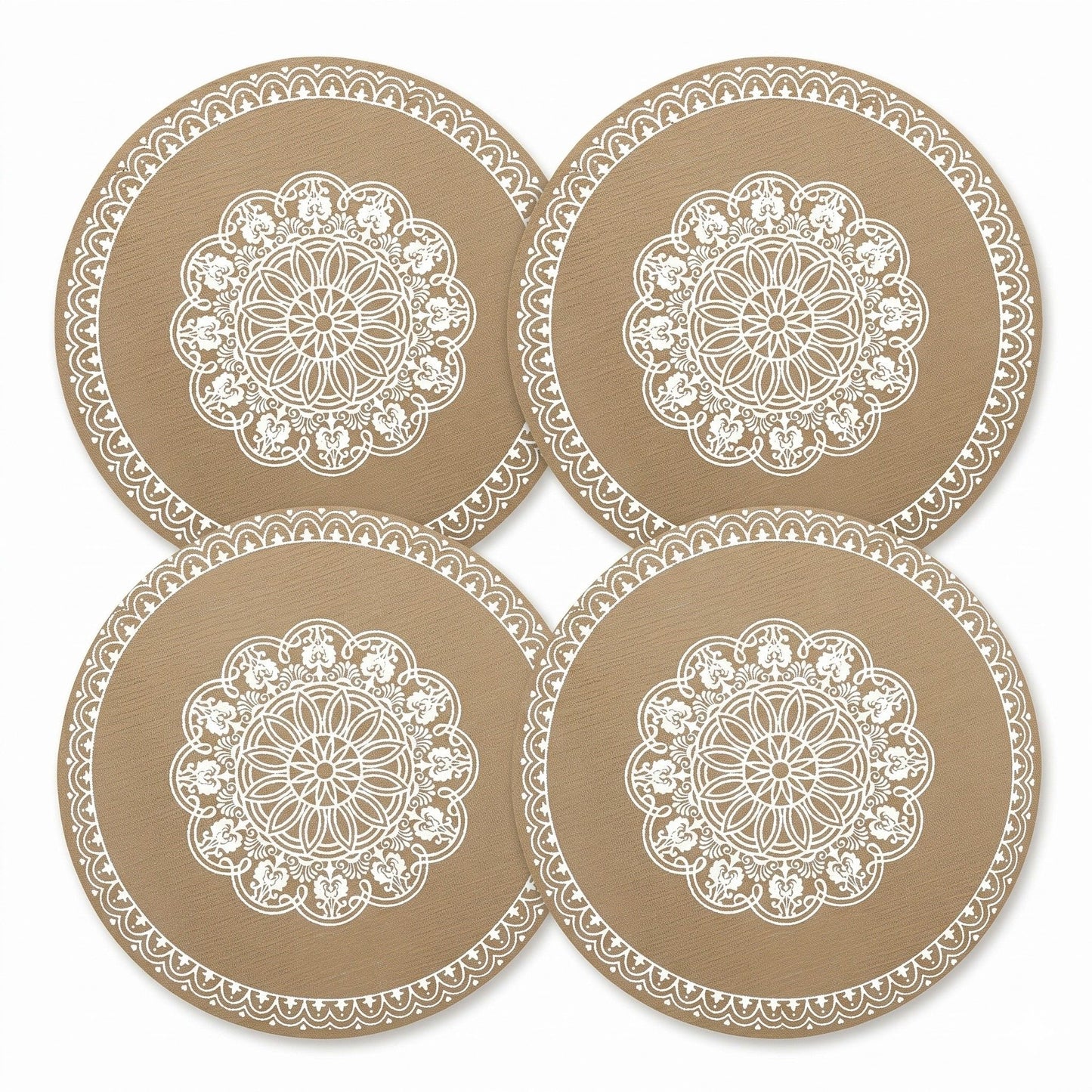4 Piece Mandala Placemat Set Metallic PVC Heat Resistant Round Table Mats for Dining Table