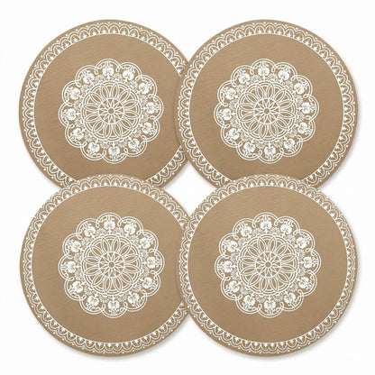 4 Piece Mandala Placemat Set Metallic PVC Heat Resistant Round Table Mats for Dining Table