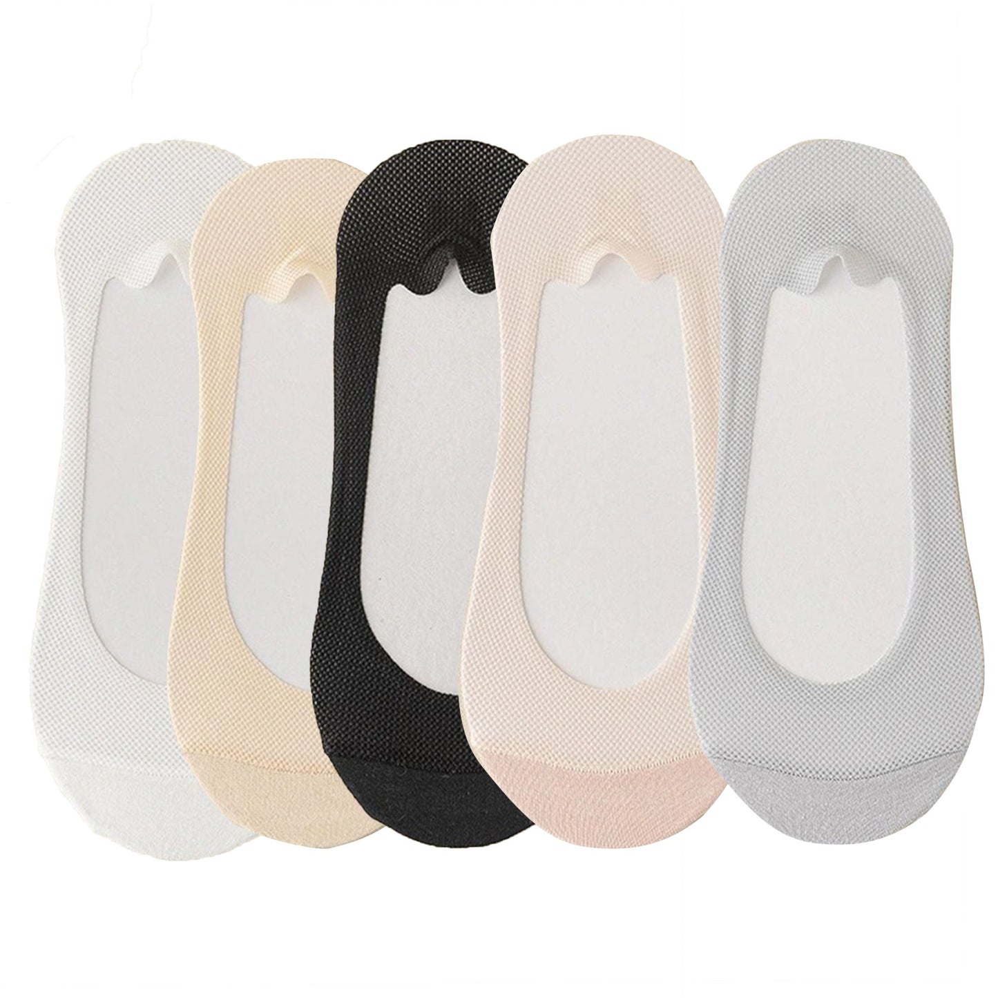 5 Pairs Women No Show Mesh Panel Socks Low Cut Stretch Cotton Liner Non-Slip Design for Ballet Flats and Loafers