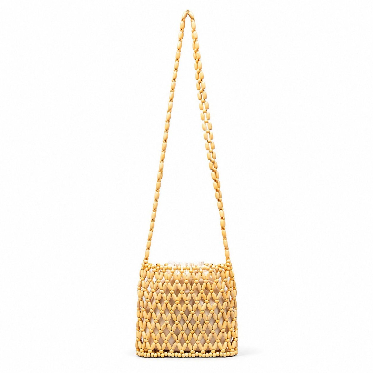 Hand-Crafted Wooden Beaded Crossbody Bag for Women - Lightweight Geometric Pattern Purse