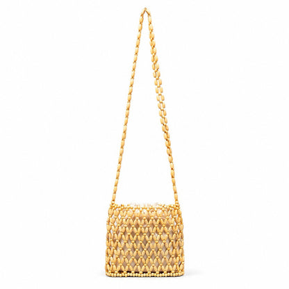 Hand-Crafted Wooden Beaded Crossbody Bag for Women - Lightweight Geometric Pattern Purse