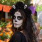 Halloween Floral Skull Headband with Spiderweb Lace Veil