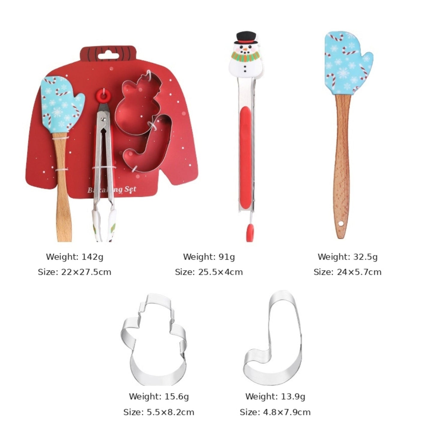 Christmas Baking Tool Set with Rolling Pin Whisk Tongs and Cookie Cutters