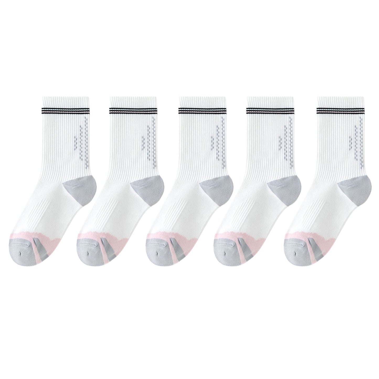 5 Pairs Mid-Crew Sport Socks Cushioned Arch Support Breathable Athletic Fit with Elastic Cuff