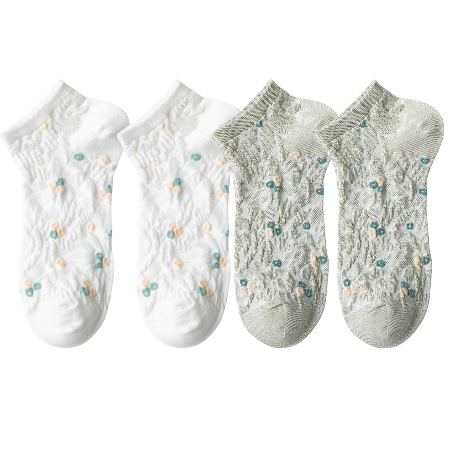 4 Pairs Women's Low-Cut Floral Embroidered Socks Soft Combed Cotton Breathable Fit for Sneakers Flats and Everyday Casual Wear