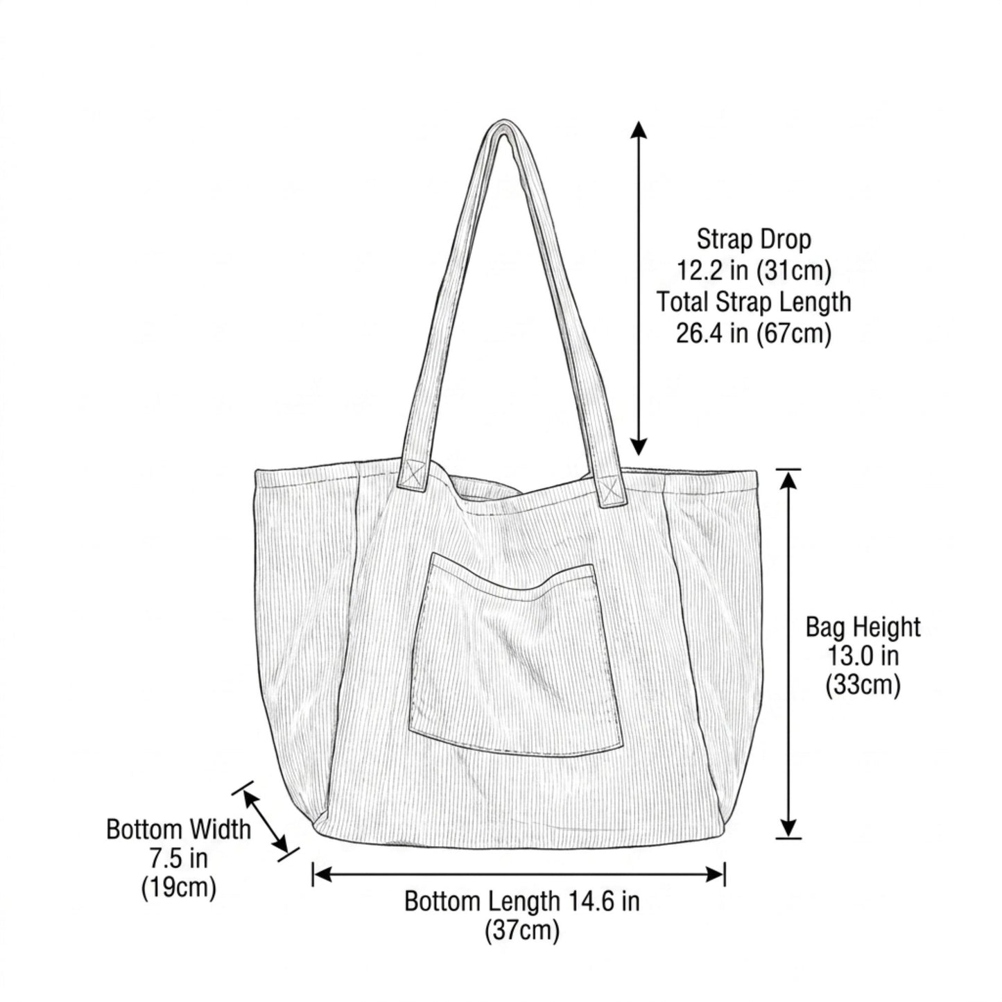 Corduroy Tote Bag Large Capacity Shoulder Bag with Front Pocket