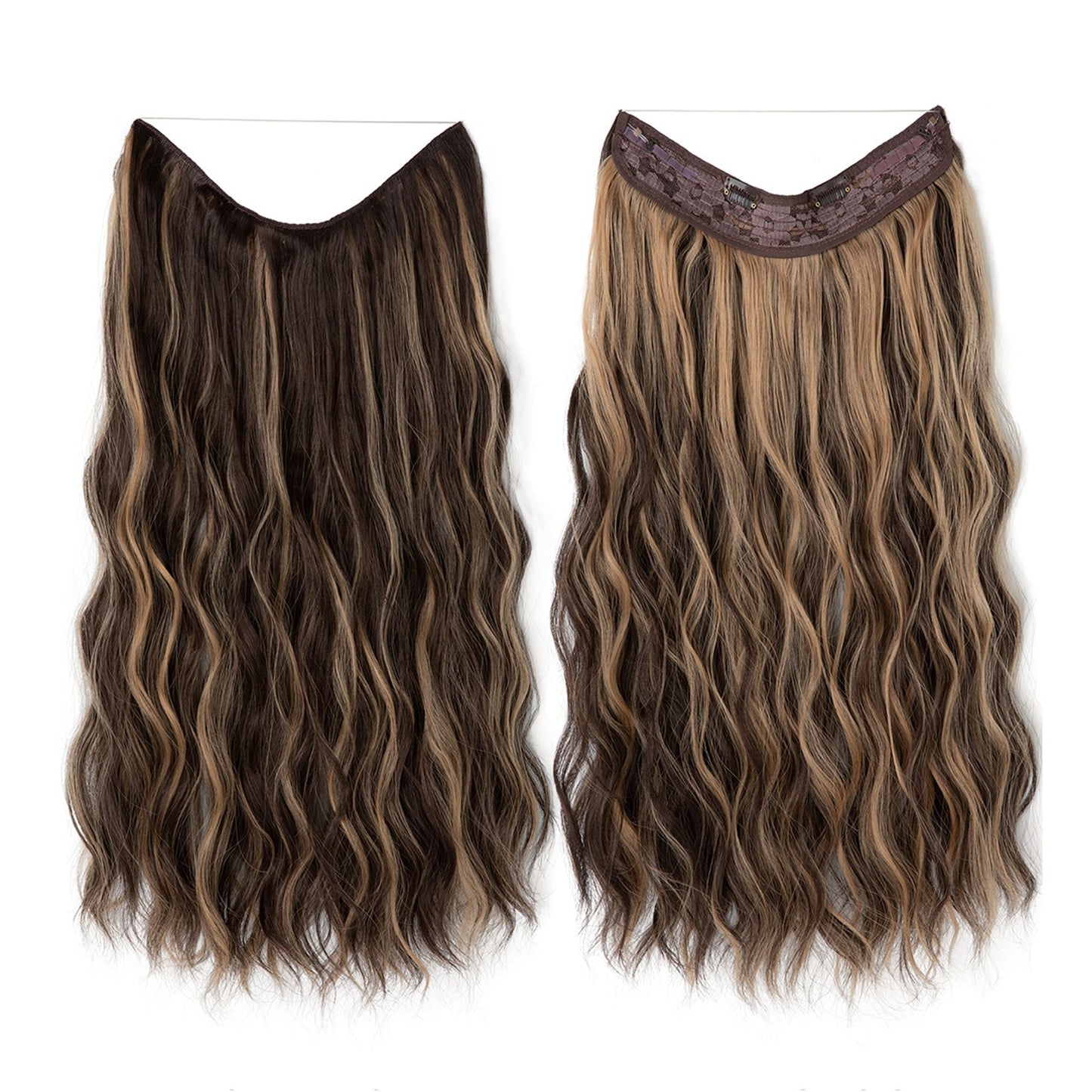 One Piece Long Wavy Curly Clip in Hair Wig Extension 20 Inches High for Women 4 Clips  Brown