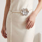 Single Textured Floral Plastic Pearl Waist Chain Adjustable Vintage Statement Waist Jewelry 43.3in