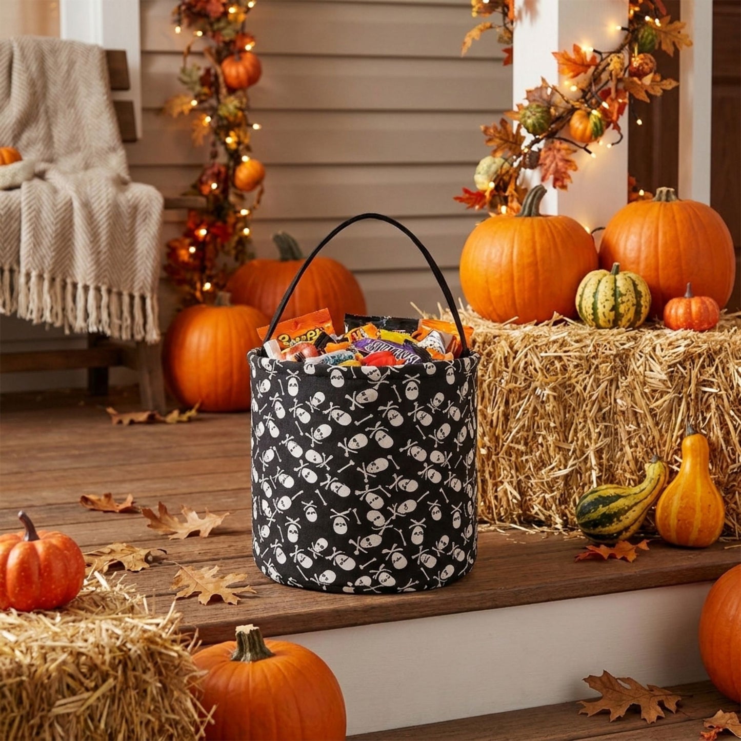 Halloween Trick or Treat Candy Bucket Foldable Goody Basket with Handle