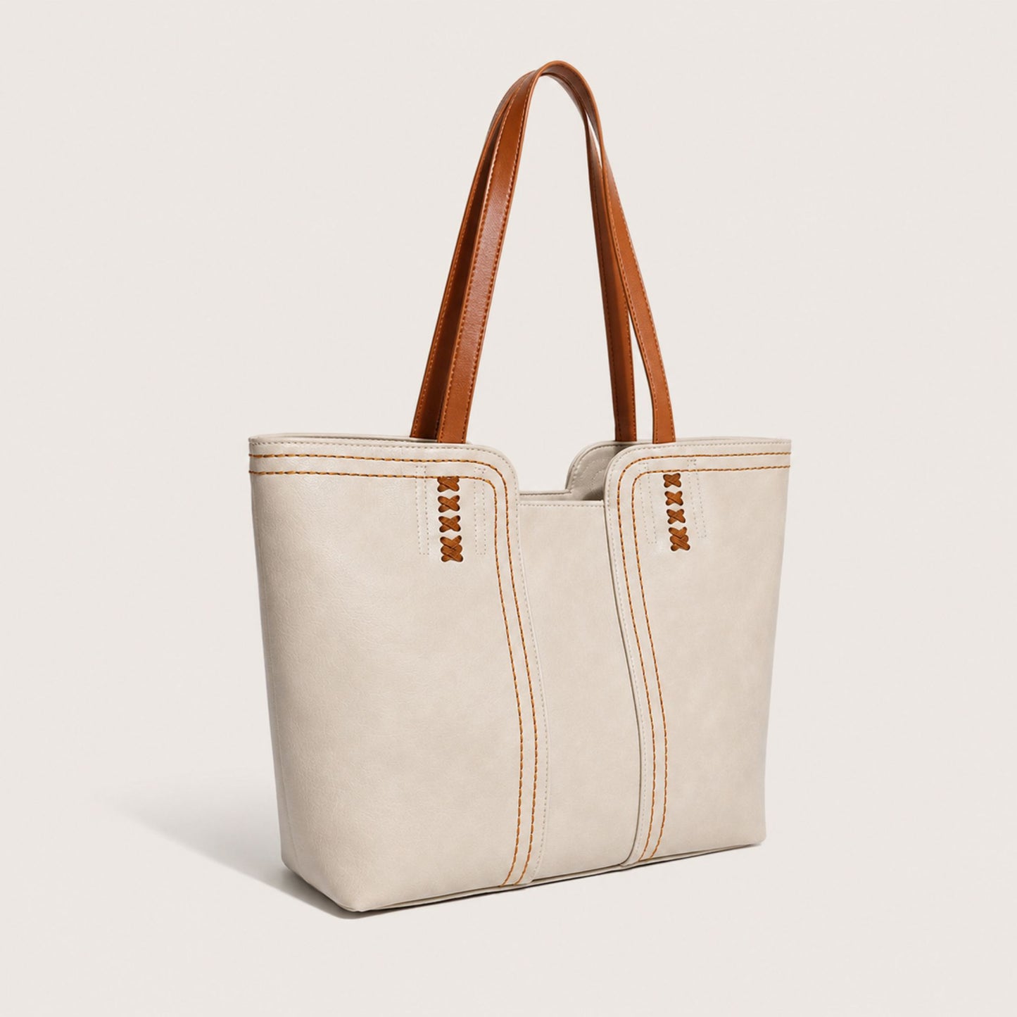 Faux Leather Tote Bag Shoulder Handbag with Zipper Closure for Work