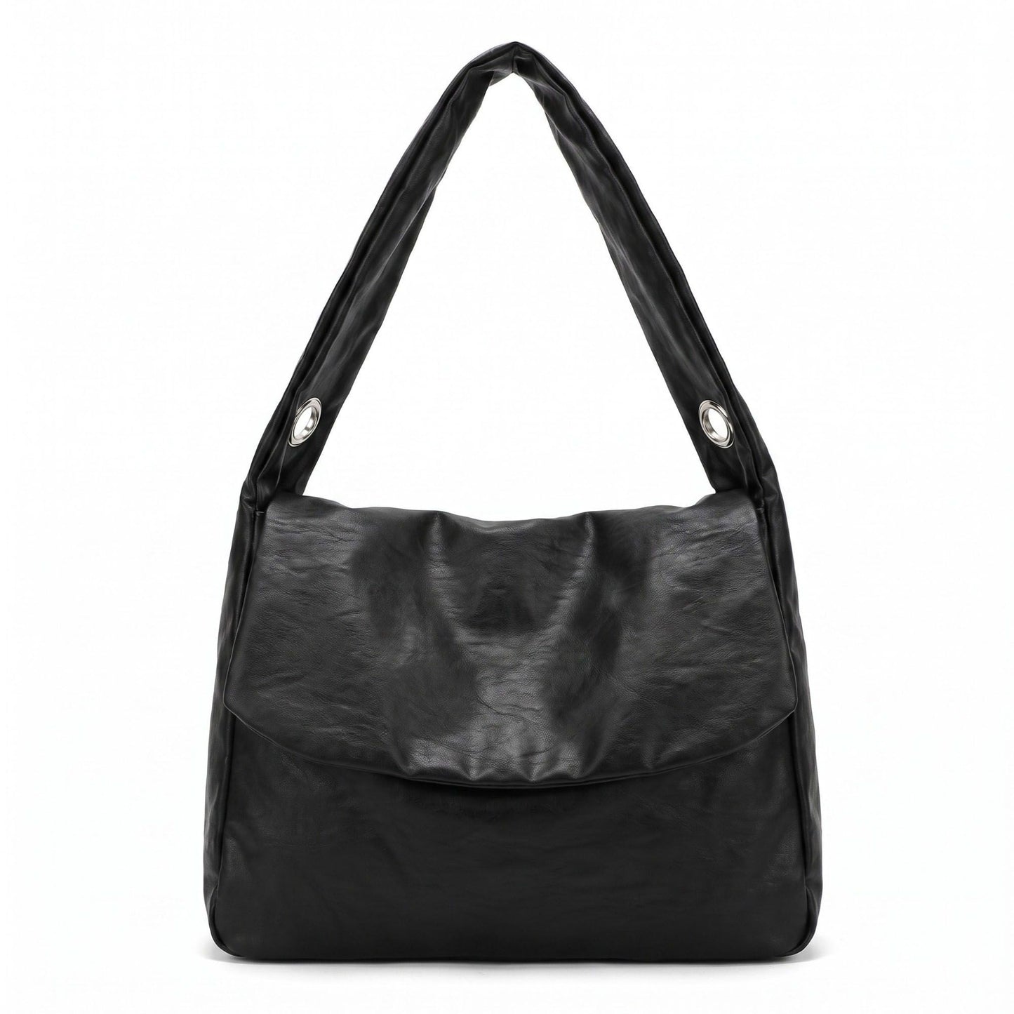 Flap Hobo Bag with Grommet Strap and Wide Shoulder Handle 11.8x9.5x4in