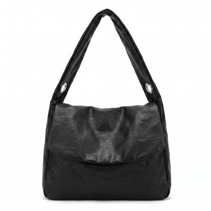 Flap Hobo Bag with Grommet Strap and Wide Shoulder Handle 11.8x9.5x4in