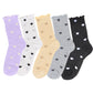 5-Pair Set Frilly Crew Socks with Valentine Heart Pattern and Ruffle Trim Breathable Knit Design for Flats or Loafers