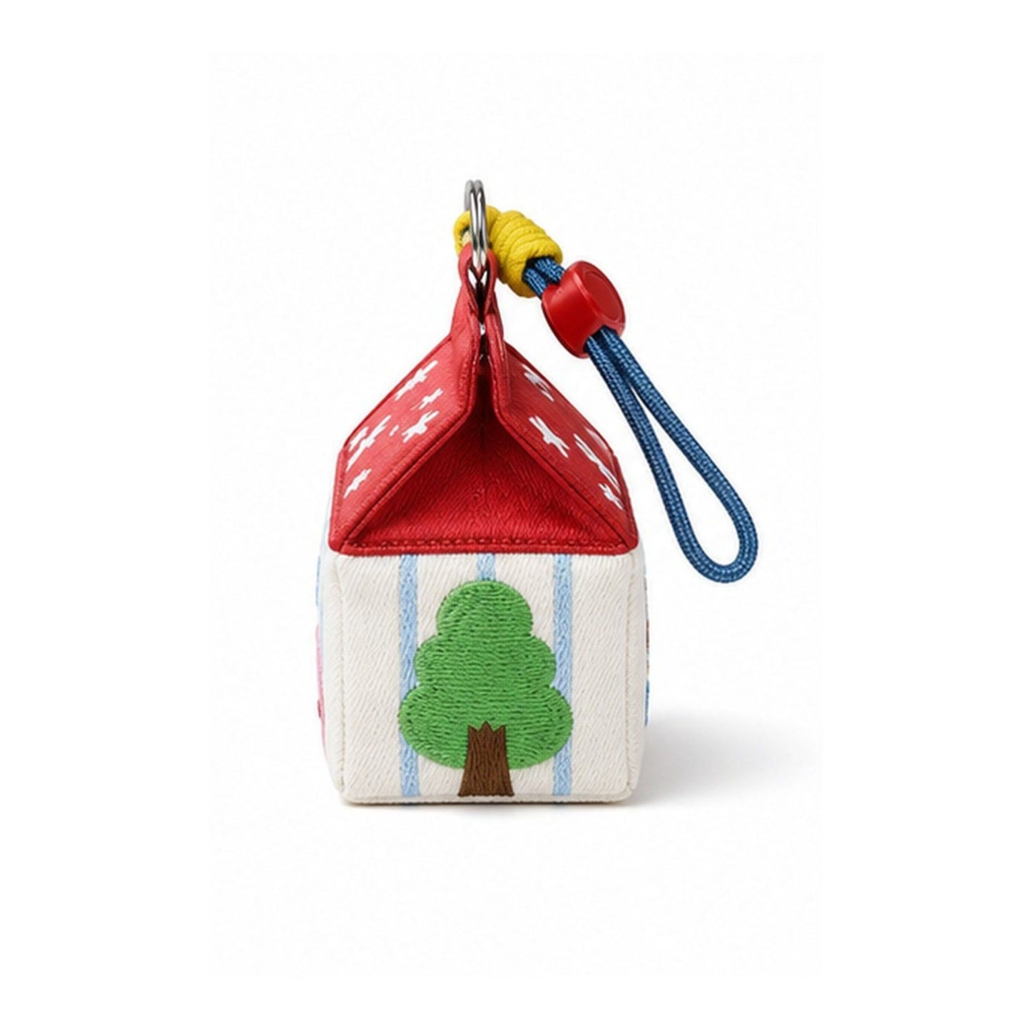 Embroidered House-Shaped Mini Pouch Keychain with Wrist Strap for Earbuds, Coins and Small Essentials