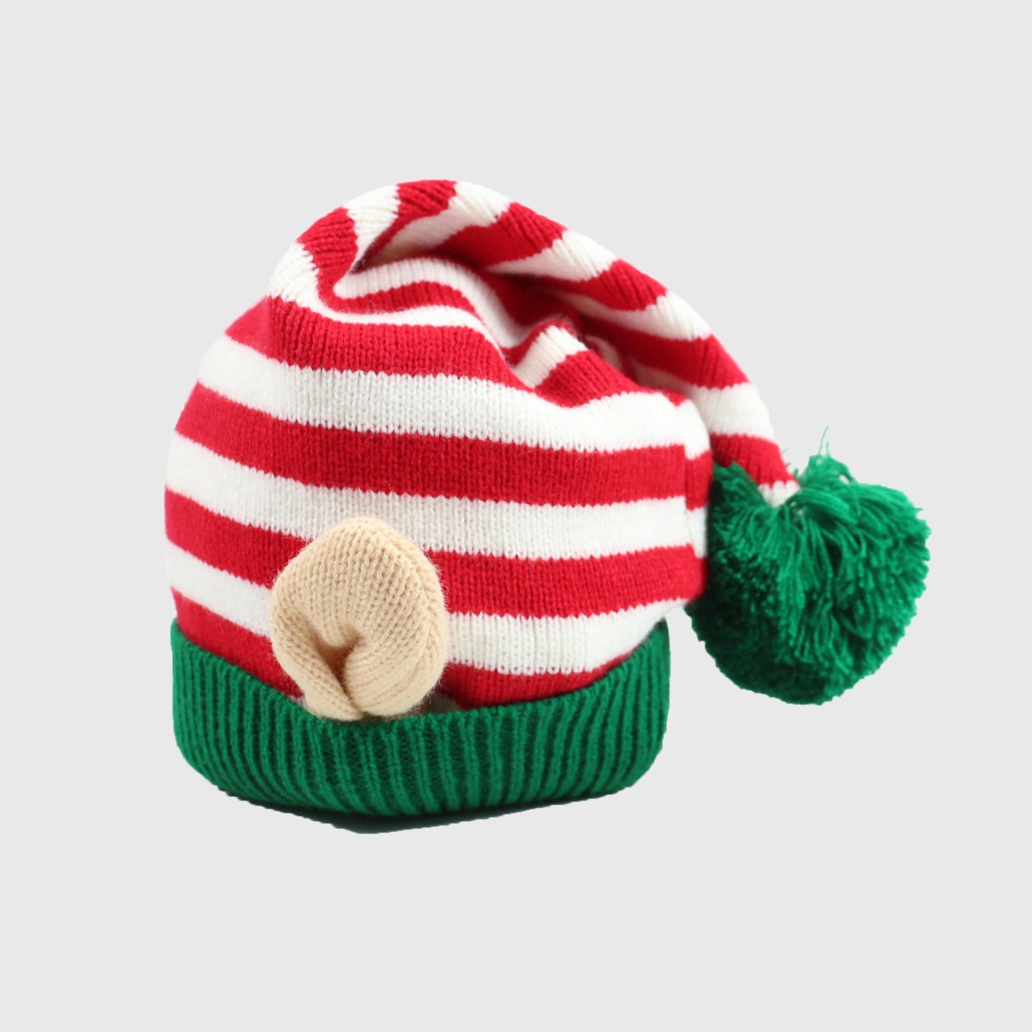 Christmas Elf Striped Knit Hat Striped Beanie with Pom-Pom & Elf Ears for Holiday Parties & Festive Decor