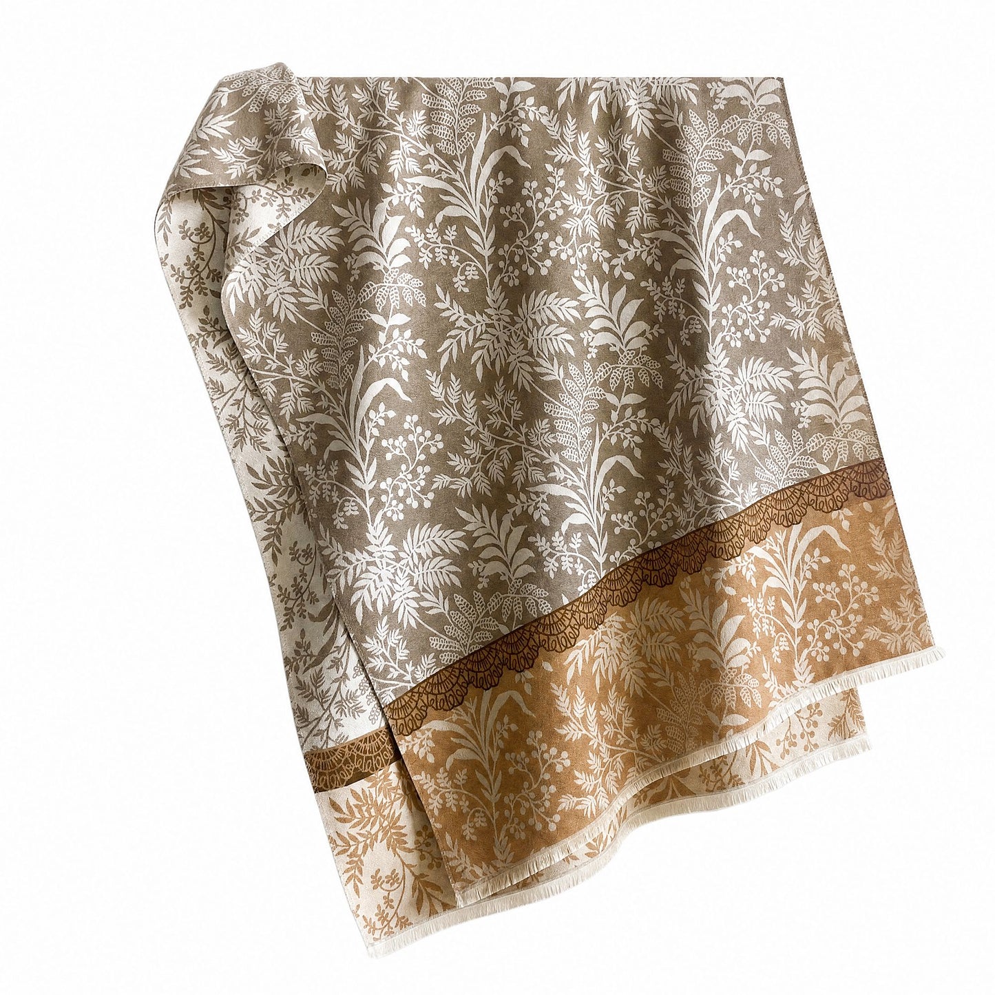Botanical Floral Print Oversized Scarf Lightweight Wrap with Fringe 70.8*25.6 Inches