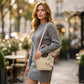 Women's Woven Mini Tote Crossbody Bag with Pearl Bow Charm and Strap