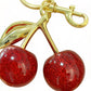 Cherry Charm Keychain with Glitter Fruit Pendant Gold Tone Clip and Key Ring Bag Accessory