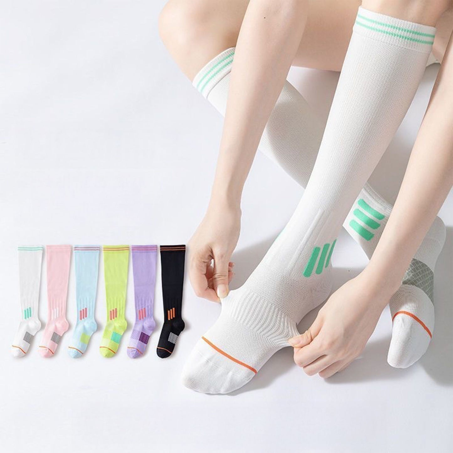 3-Pair Set Knee-High Compression Athletic Socks Breathable Anti-Slip Support Design for Running and Jump Rope