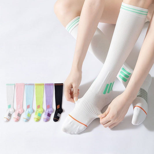 3-Pair Set Knee-High Compression Athletic Socks Breathable Anti-Slip Support Design for Running and Jump Rope