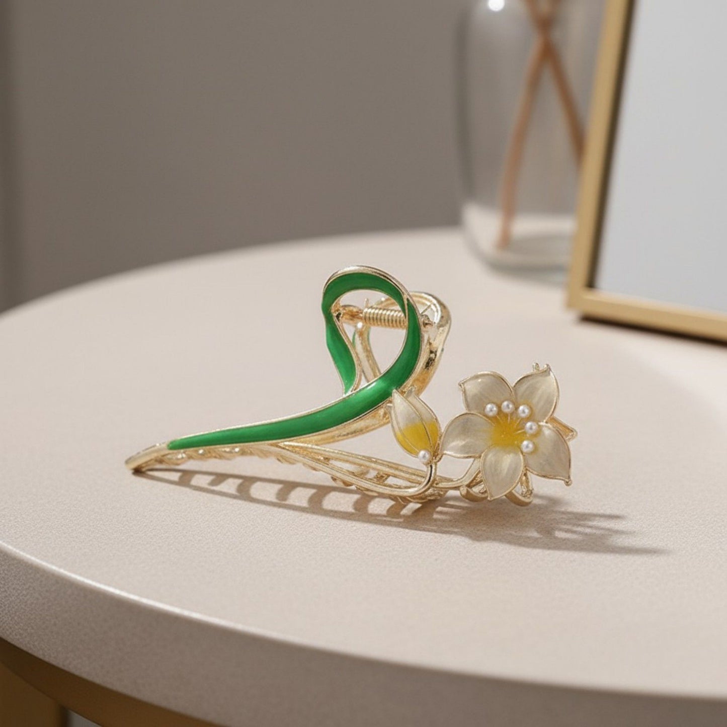 2pcs Tulip Flower Metal Hair Claw Clip with Enamel Petal and Leaf Detailing