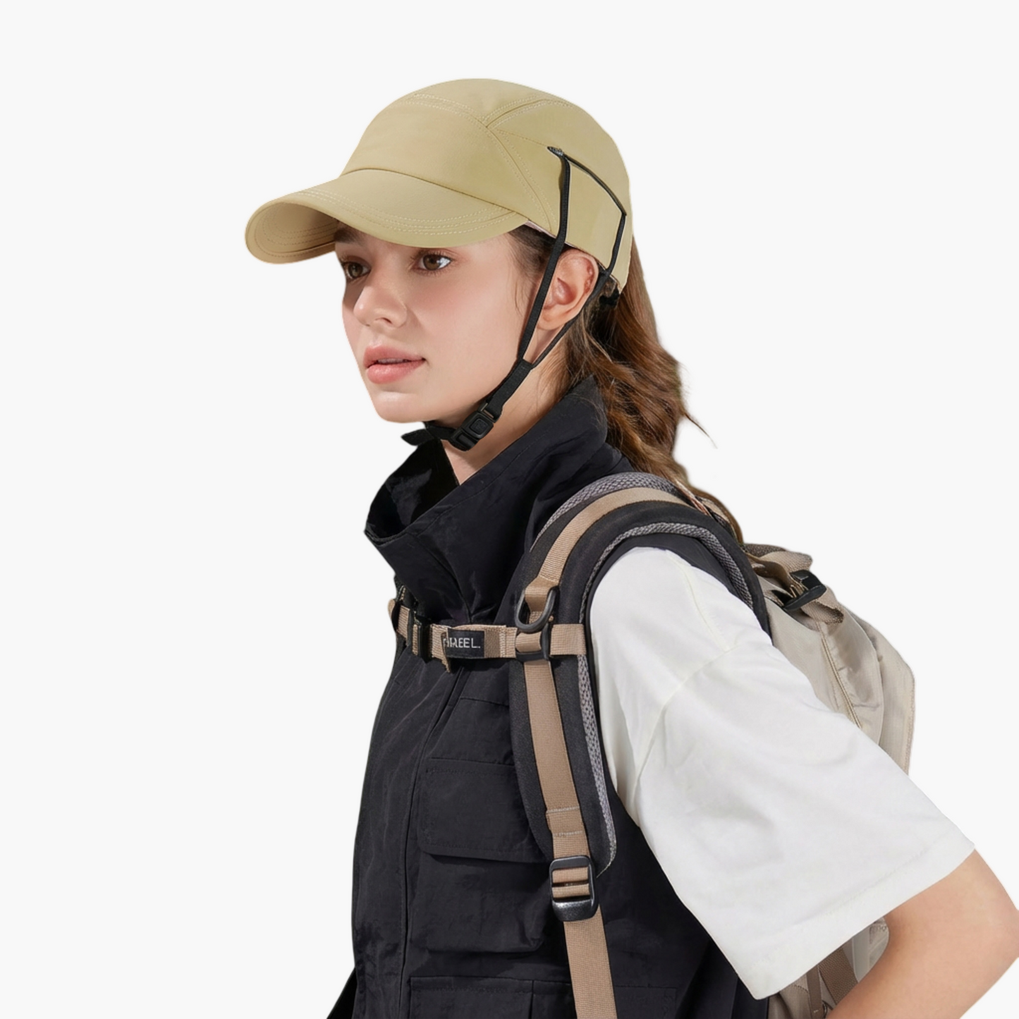 Outdoor Baseball Cap with Hidden Chin Strap Breathable Sports Hiking Sun Hat Adjustable Fit